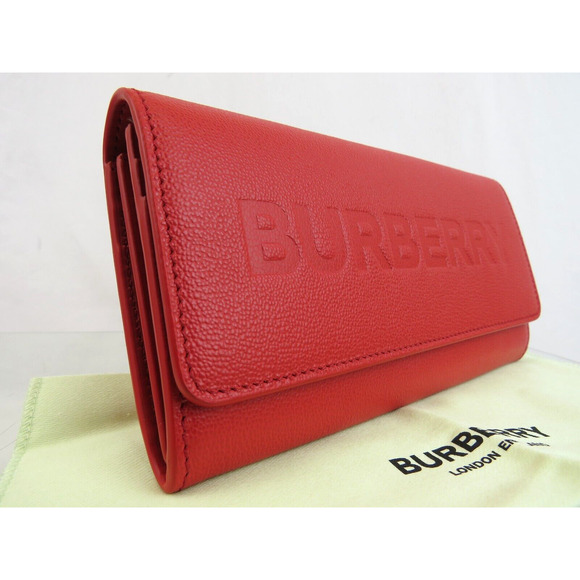 $680 BURBERRY PORTER RED LOGO EMBOSSED LEATHER FLAP CONTINENTAL - Picture 2 of 15